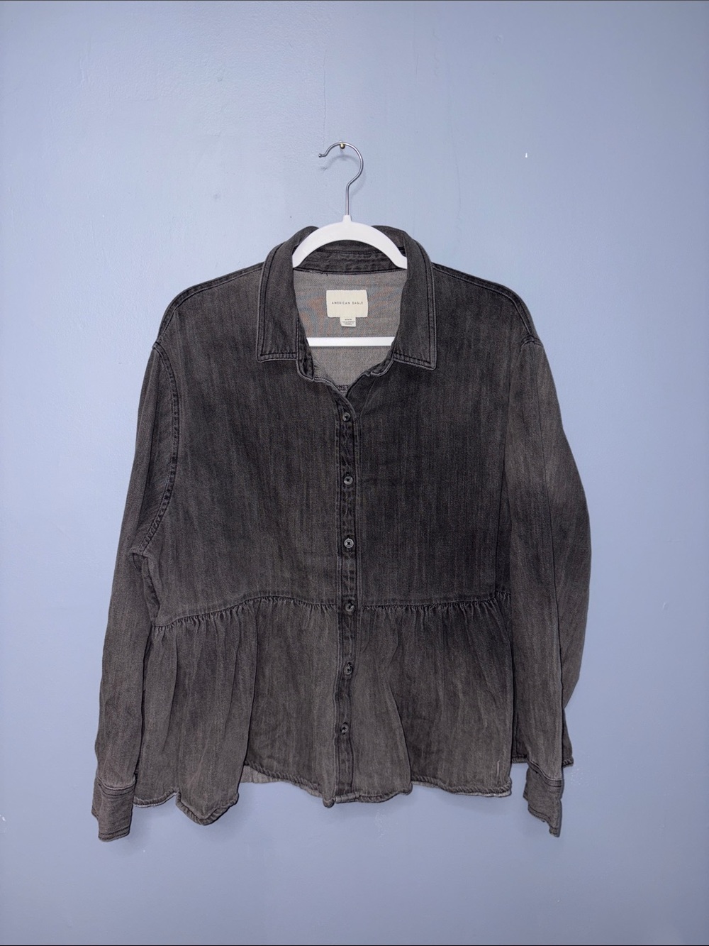 American Eagle • Black Button Down Jean Blouse